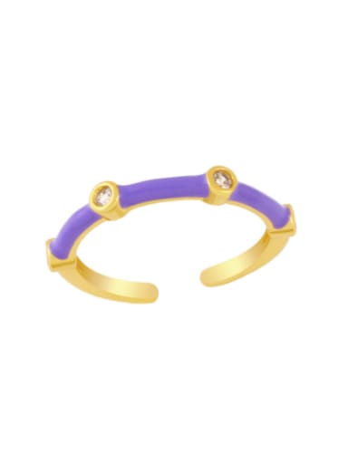 purple Brass Enamel Rhinestone Geometric Minimalist Band Ring