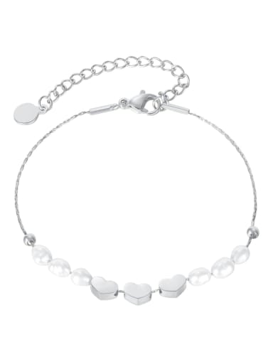 Titanium Steel Imitation Pearl Heart Minimalist Link Bracelet