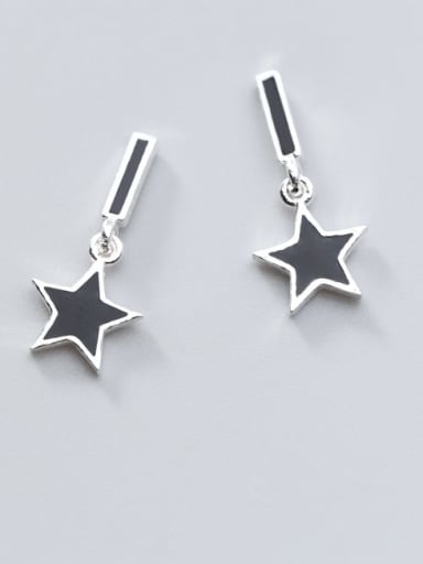 925 Sterling Silver Black Enamel Star Minimalist Stud Earring