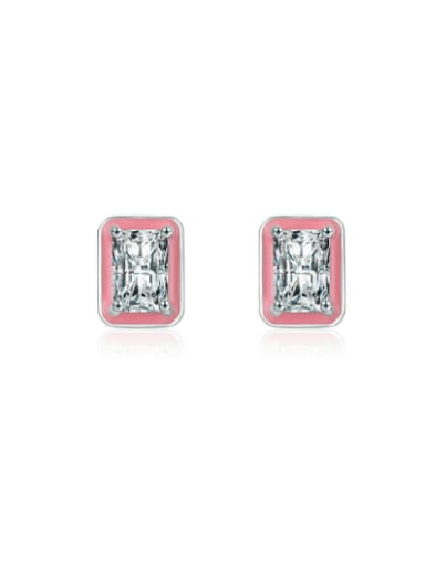 925 Sterling Silver Cubic Zirconia Enamel Geometric Dainty Stud Earring