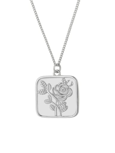 White gold square rose necklace 925 Sterling Silver Flower Vintage Necklace