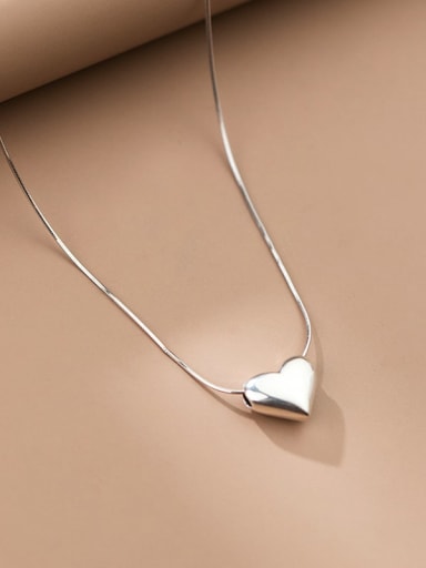 925 Sterling Silver Smooth Heart Minimalist Necklace