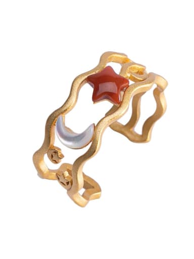 925 Sterling Silver Carnelian Star Vintage Band Ring