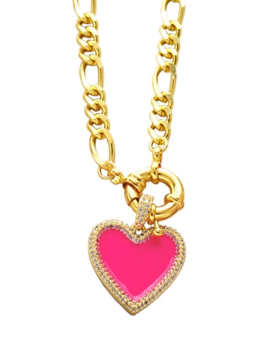Brass Cubic Zirconia Enamel Heart Vintage  Hollow Chain Necklace