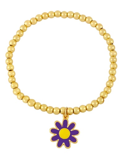 C (purple flower) Brass Enamel Flower Vintage Beaded Bracelet