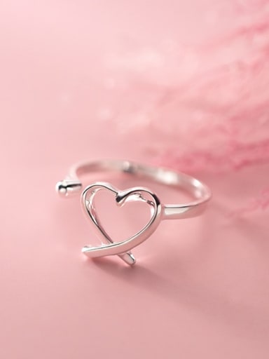 925 Sterling Silver Hollow Line Heart Minimalist Band Ring