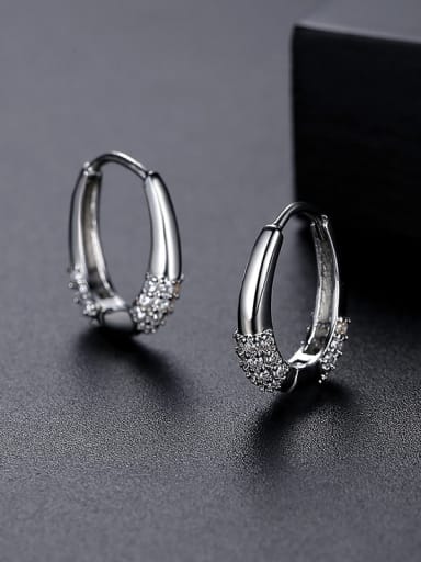 E21051503 Rh Brass Cubic Zirconia Geometric Trend Huggie Earring