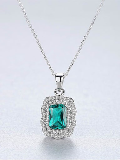 925 Sterling Silver Cubic Zirconia Simple square pendant Necklace