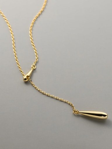 Gold 925 Sterling Silver Water Drop  Minimalist Tassel Necklace