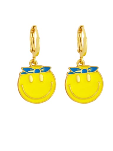 yellow Brass Enamel Smiley Hip Hop Huggie Earring