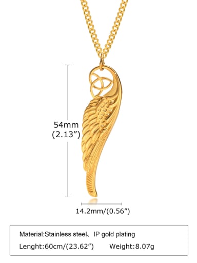 Gold pendant 60CM with chain Stainless steel Feather Hip Hop Necklace