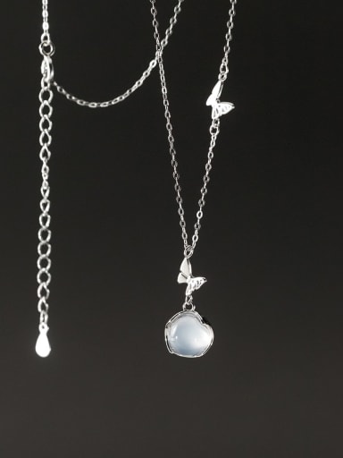 925 Sterling Silver Opal Butterfly Minimalist Necklace