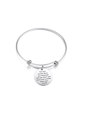 Stainless Steel With Hollow Geometry English Alphabet Bangles