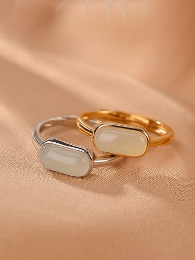 custom 925 Sterling Silver Jade Geometric Minimalist Band Ring
