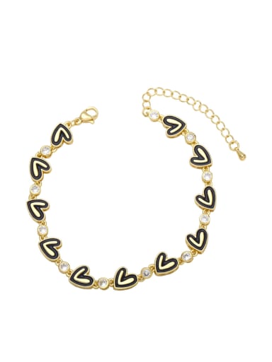 black Brass Cubic Zirconia Multi Color Enamel Heart Vintage Bracelet