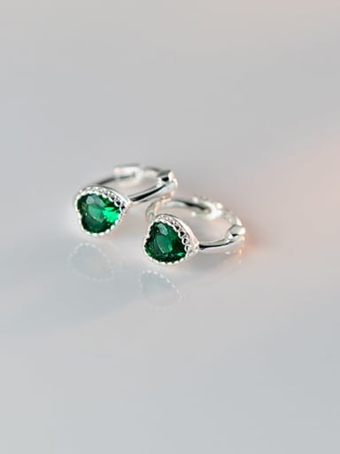 Green 925 Sterling Silver Cubic Zirconia Heart Dainty Huggie Earring