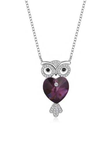 JYXZ 049 (purple) 925 Sterling Silver Austrian Crystal Owl Classic Necklace