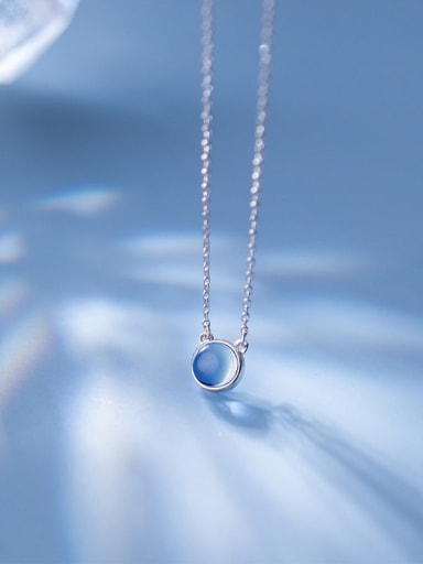 925 Sterling Silver Glass Stone Round Minimalist Necklace