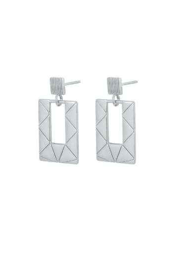 Platinum  hollow square earrings 925 Sterling Silver Geometric Minimalist Drop Earring