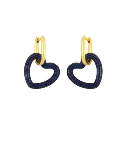 blue Brass Cubic Zirconia Heart Vintage Huggie Earring