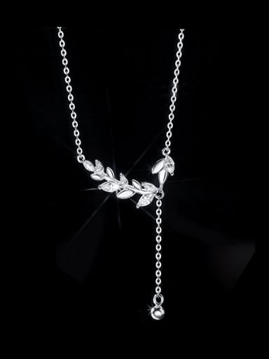 925 Sterling Silver Cubic Zirconia Wheatear Dainty Tassel Necklace