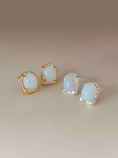 custom 925 Sterling Silver Synthetic Opal Rectangle Minimalist Stud Earring
