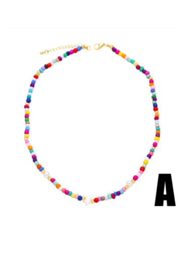 Brass Miyuki Millet Bead Multi Color Heart Hip Hop Beaded Necklace