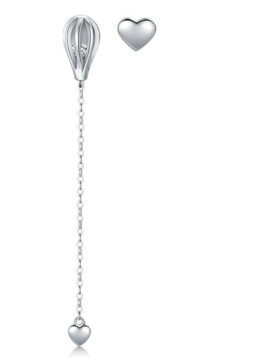 925 Sterling Silver Asymmetrical  Heart Tassel Minimalist Threader Earring