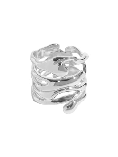 Platinum [14 adjustable] 925 Sterling Silver Hollow Irregular Vintage Stackable Ring