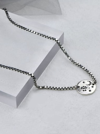 Vintage  Sterling Silver With Platinum Plated Simplistic Face Necklaces