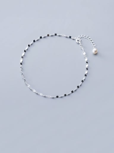 925 Sterling Silver Minimalist  Imitation Pearl Chain Anklet