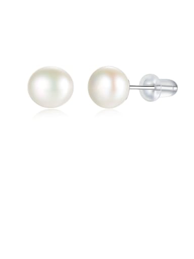 925 Sterling Silver Freshwater Pearl White Ball Minimalist Stud Earring