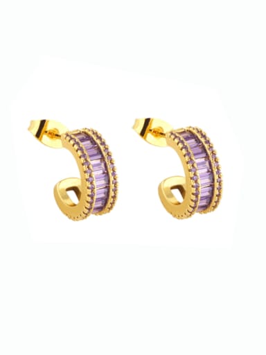 purple Brass Cubic Zirconia Geometric Vintage Stud Earring