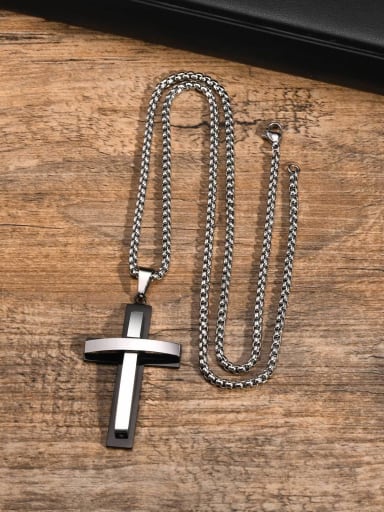 Pendant with chain 60cm Stainless steel Cross Hip Hop Regligious Necklace
