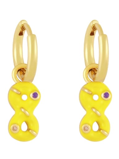 yellow Brass Rhinestone Enamel Number 8 Trend Huggie Earring
