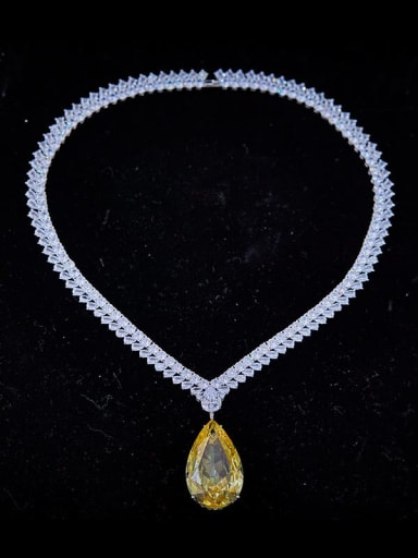 Brass Cubic Zirconia Water Drop Luxury Necklace