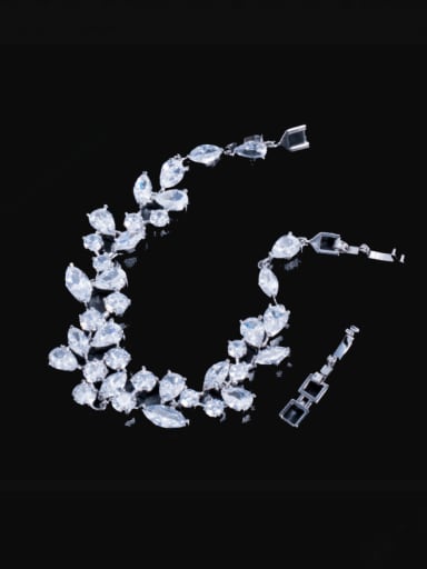Platinum Brass Cubic Zirconia Water Drop Luxury Link Bracelet