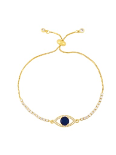 blue Brass Cubic Zirconia Evil Eye Minimalist Adjustable Bracelet