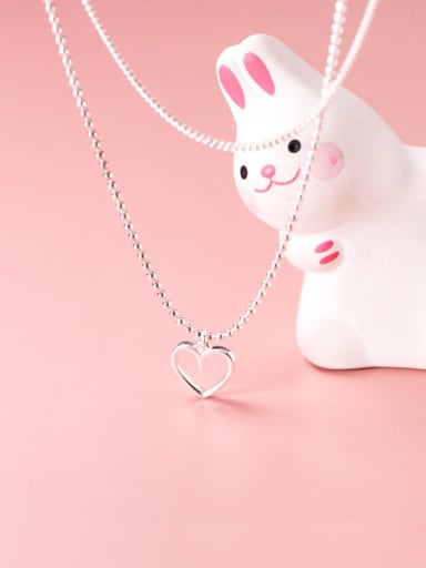 925 Sterling Silver Bead Chain Heart Minimalist Multi Strand Necklace