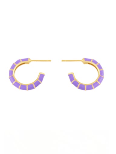 purple Brass Enamel Geometric Minimalist Stud Earring