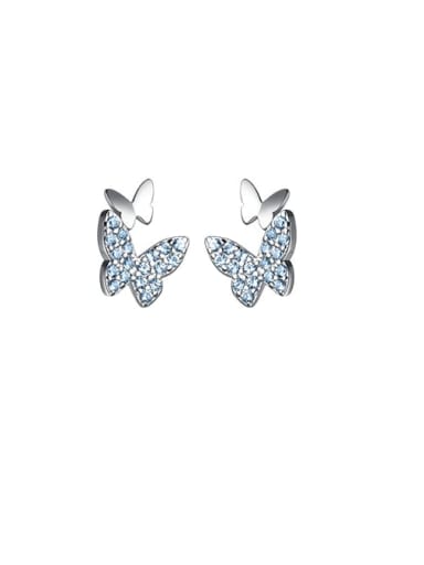 silver 925 Sterling Silver Cubic Zirconia Butterfly Cute Stud Earring