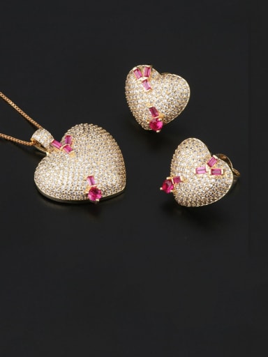 Brass Cubic Zirconia Vintage Heart  Earring and Necklace Set