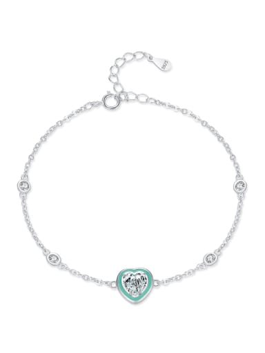 925 Sterling Silver Enamel Heart Minimalist Link Bracelet