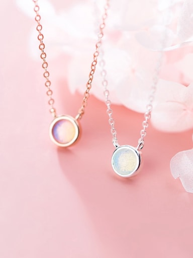925 Sterling Silver Opal Round Minimalist Necklace