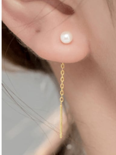 GOLD +White  Pear 6 -7mm 925 Sterling Silver Imitation Pearl Tassel Minimalist Threader Earring