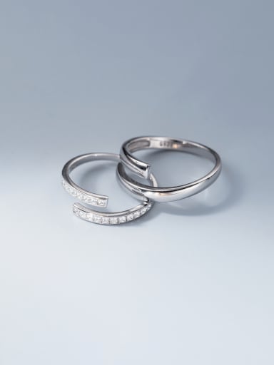 custom 925 Sterling Silver Cubic Zirconia Geometric Minimalist Couple Ring