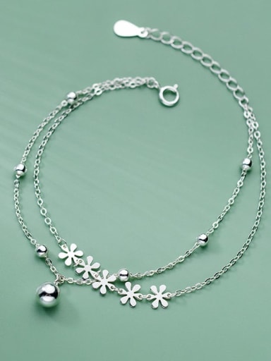 925 Sterling Silver Bead Flower Minimalist Strand Bracelet