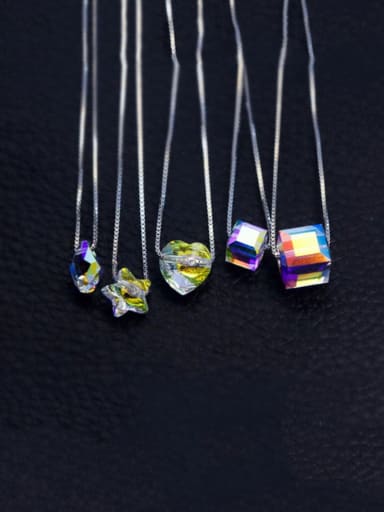 925 Sterling Silver  Austrian crystal shiny colorful pendant Necklace
