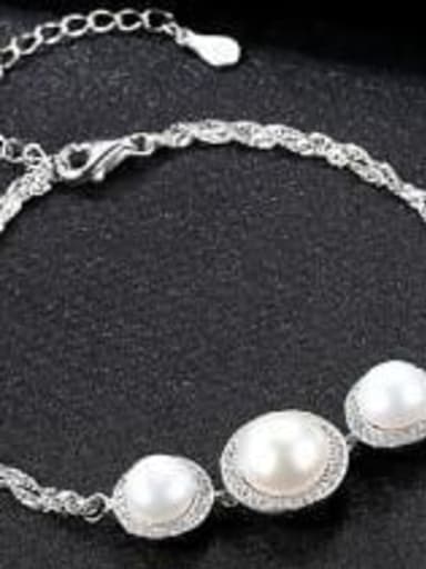 White 9e09 925 Sterling Silver ROUND  Freshwater Pearl Bracelet