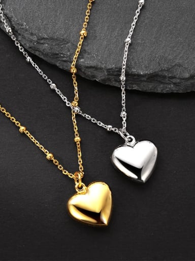 925 Sterling Silver Smooth Heart Minimalist Pendant Necklace